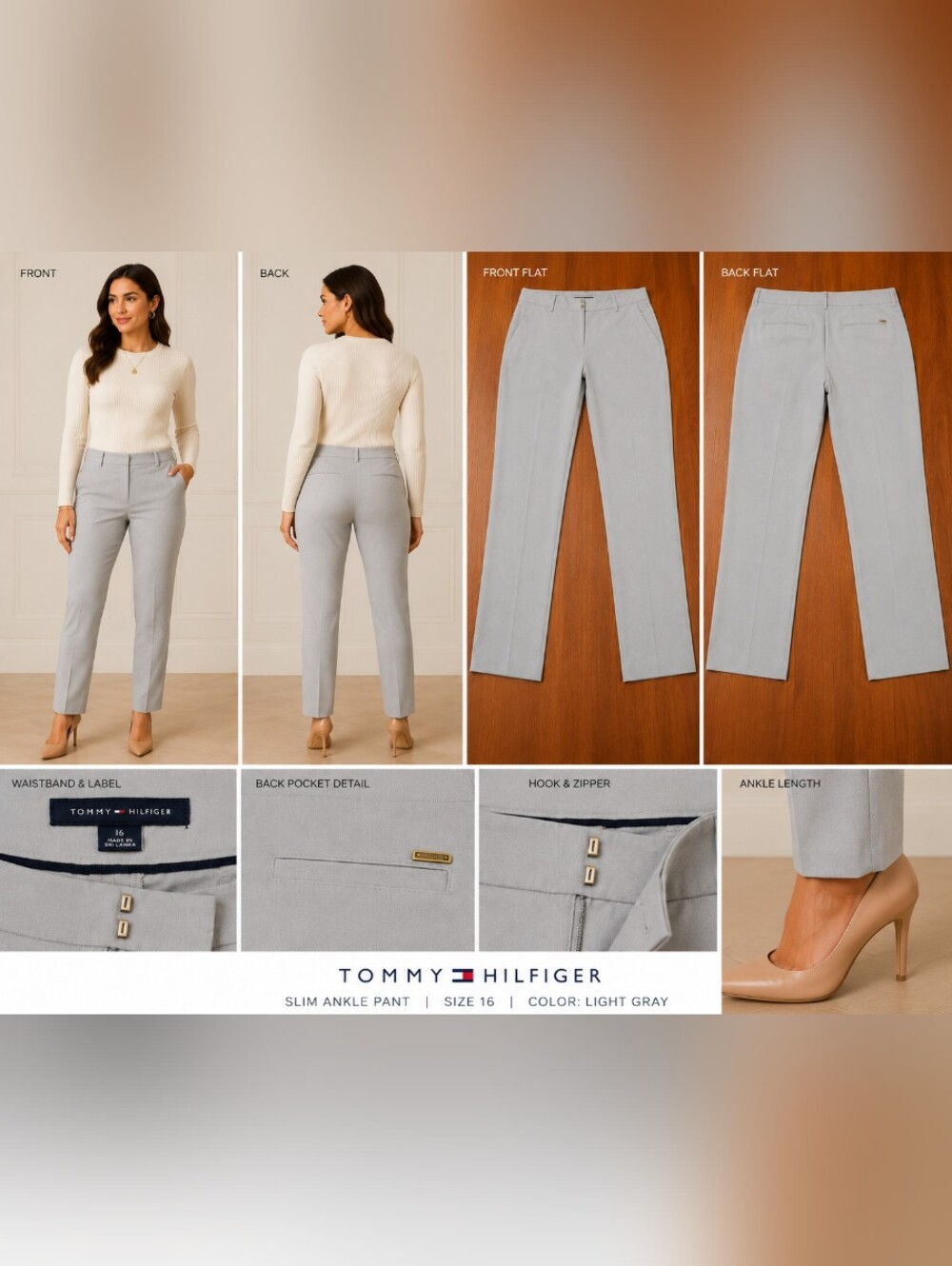 Tommy Hilfiger Women’s Slim Ankle Pant in Light Gray